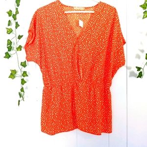 NWT Coco's Clozet Orange Polka Dot Blouse Medium